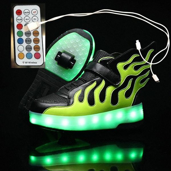 

pink 2021 new usb charging children sneakers remote control girls boys led shoes kids sneakers with wheels roller skate shoes #m96u