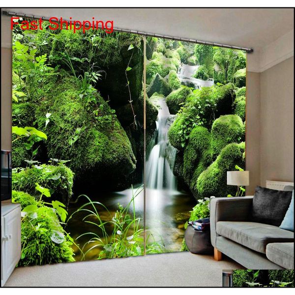 

green scenery waterfall 3d curtains window blackout luxury 3d curtains set for bed room living room jllcas fight2010