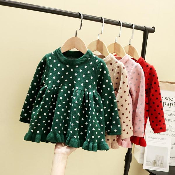 

infant toddler girls swearter dress xmas polka dots dress long sleeve fall winter ruffles clothing new year outfit, Blue