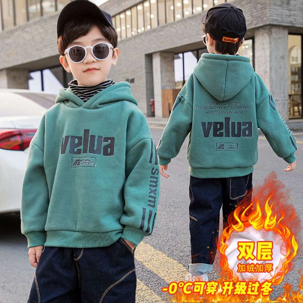 

sweater plush clothing boys' double layer children's warm hooded winter bottomed shirt 2020 new zhongda children hihw, Black