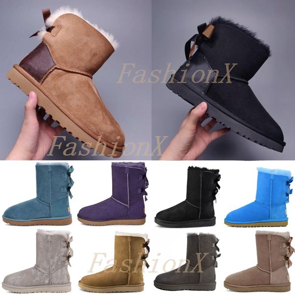 

shipped within 6 days]designers snow boots woman classic with fur shoes womens lady winter bow knee flat sneakers ankle platform, Black
