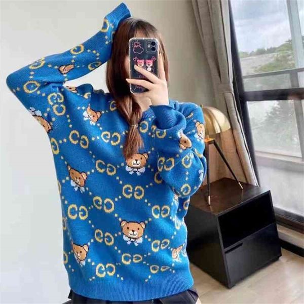 

blue sweater couple's round neck lazy wind loose long sleeved top, White