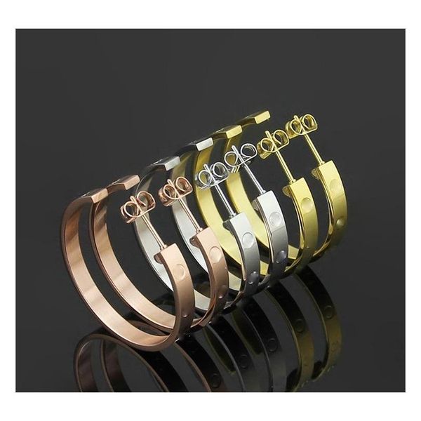 

titanium steel jewelry wholesale brand carter lady nail ear studs 18k rose gold big c shape earrings drop shipping fashion charms gift n9hc, Golden;silver
