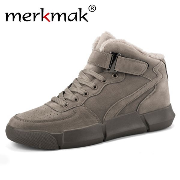 

merkmak winter men boots plus velvet warm sneakers outdoors waterproof shoes men high lightweight boots solid footwear t200305, Black