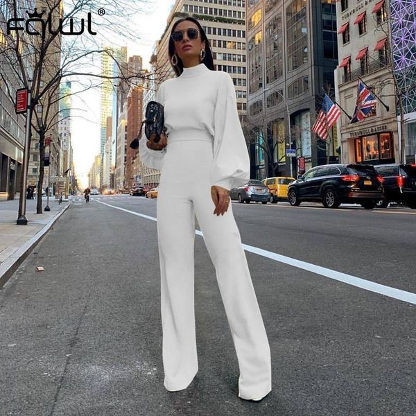 

fqlwl casual wide leg summer bodycon jumpsuit women 2020 overalls long sleeve white black skinny rompers womens jumpsuit female1, Black;white