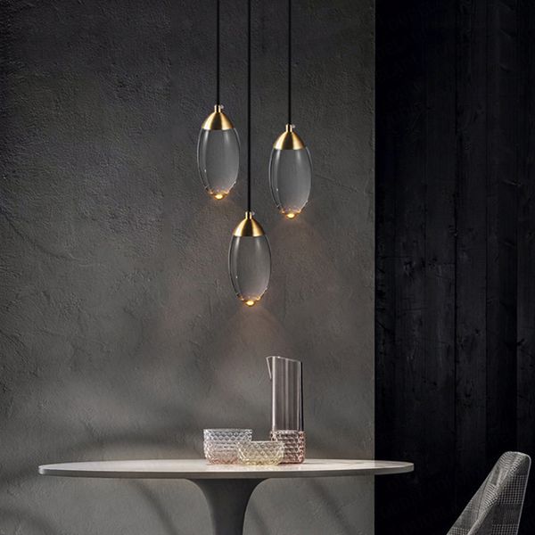 

modern led crystal pendant lamps creative restaurant bar copper chandelier long-line bedroom bedside hanging lamp