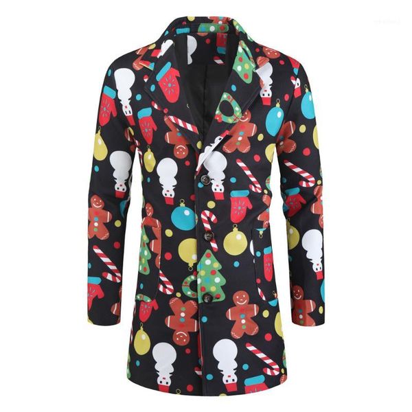 

mens jackets casual vintage ethnic style long sleeve christmas snowman festival print floral slim fit singer coat windbreaker1, Black