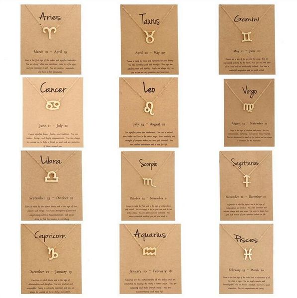 

gift 12 constellation zodiac card necklaces sign with pendant silver chains necklace for men women fashion jewelry in bu