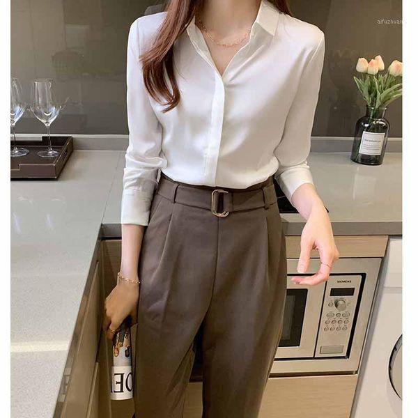 

womens and blouses white grey chiffon blouse office shirt blusas mujer de moda 2021 long sleeve women clothes1