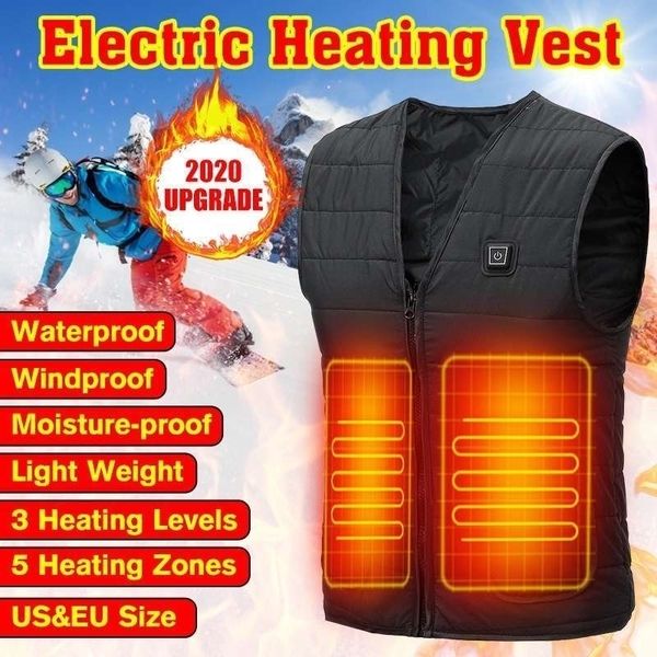 

men autumn outdoor usb 5 places infrared heating vest jacket winter flexible electric thermal clothing waistcoat fishing hiking 201104, Black;white