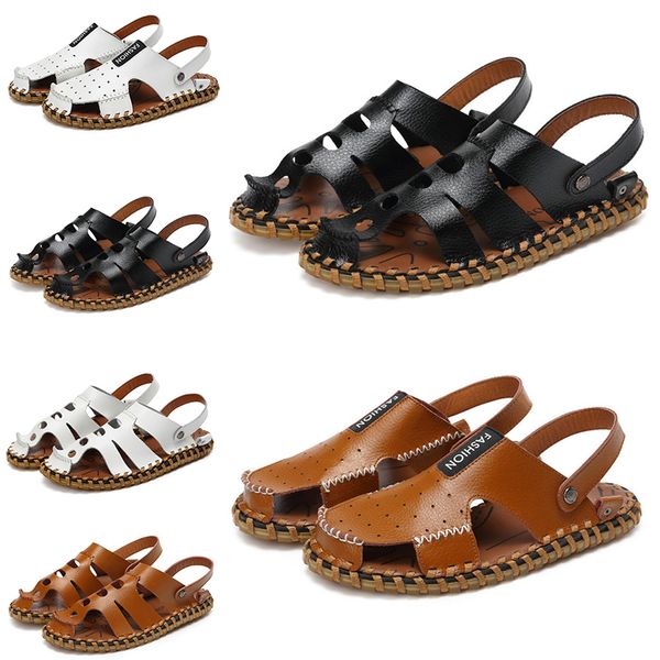 

non-brand men leather sandals black white brown outdoor sandy beach mens fashion spring summer sandals walking size 39-45