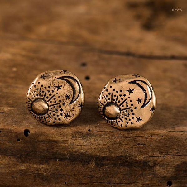 

stud bohemian geometric round alloy earrings vintage design star moon sun graffiti for women statement simple jewelry1, Golden;silver