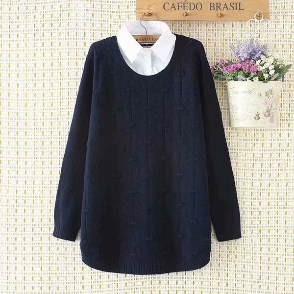 

female size plus xl-4xl crochet shirts fake two pieces pullovers r77l, White;black