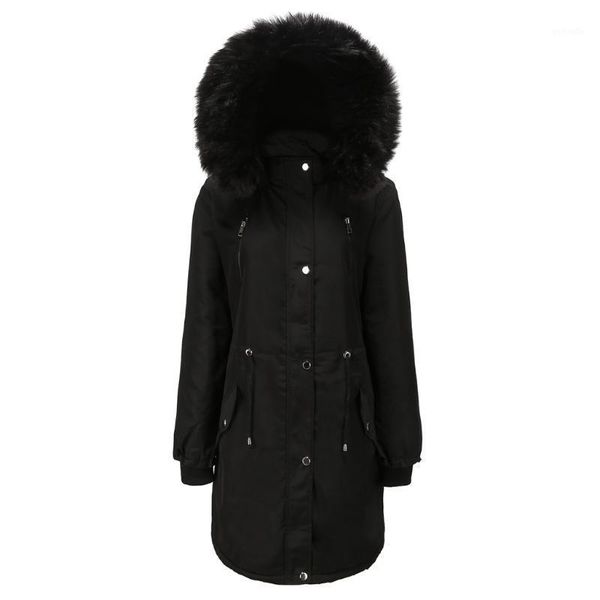 

2020 winter new women's jacket fashion hooded collar with big fur windbreaker woman parkas wool liner keep warm famale jacket1, Black