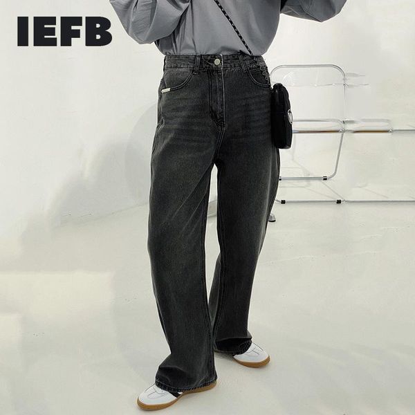 

men's jeans iefb / men's wear black gray washed old korean style high waist slimming mop loose straight for male denim trouers 9y4, Blue