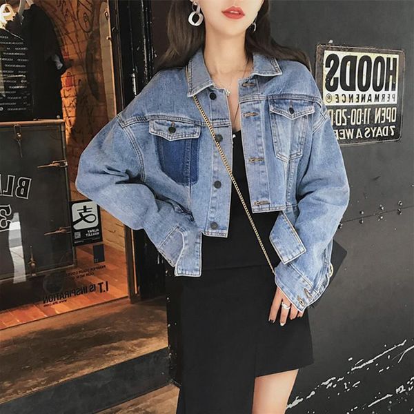 

short denim2019 autumn winter jackets women white wash long sleeve vintage casual jean jacket bomber denim coat tattered, Black;brown