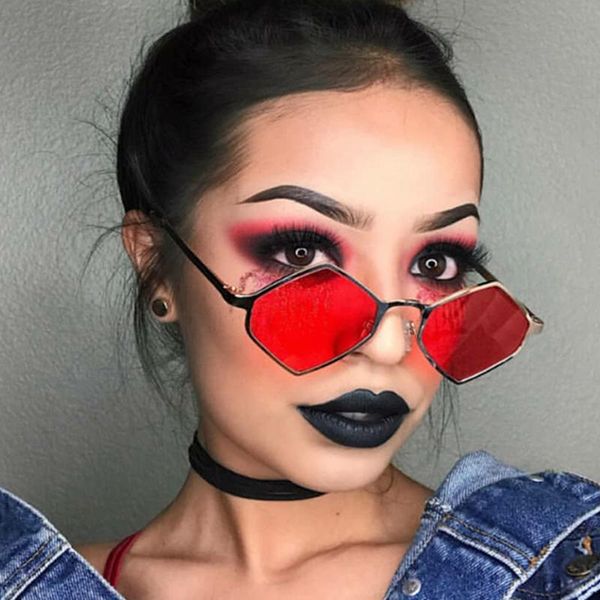 

sunglasses vintage hexagon women diamond metal frame sun glasses pink yellow lens colorful shade goggles eyewear, White;black