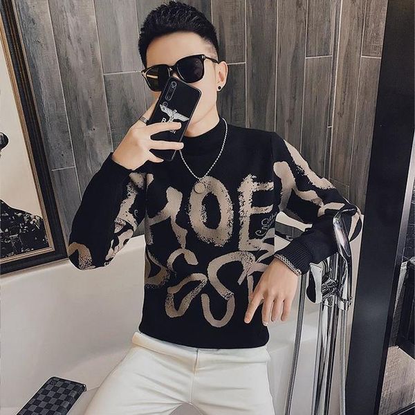 

2021 men's sweater, knitted or crocheted, thick, undershirt 38z6, White;black