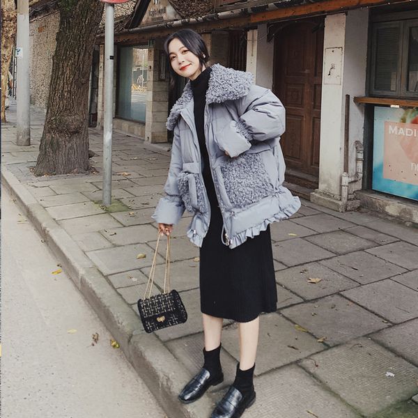 

2021 new women winter coat new quilted white duck down lamb hair stitch big lapel flees long fashion fish tail thick jacket1yr 1uu5, Black