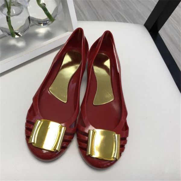 

summer newjelly sandal women's shoes metal square button sandals comfortable and breathable beach shoes super soft hard-wearing shoe fe, Black