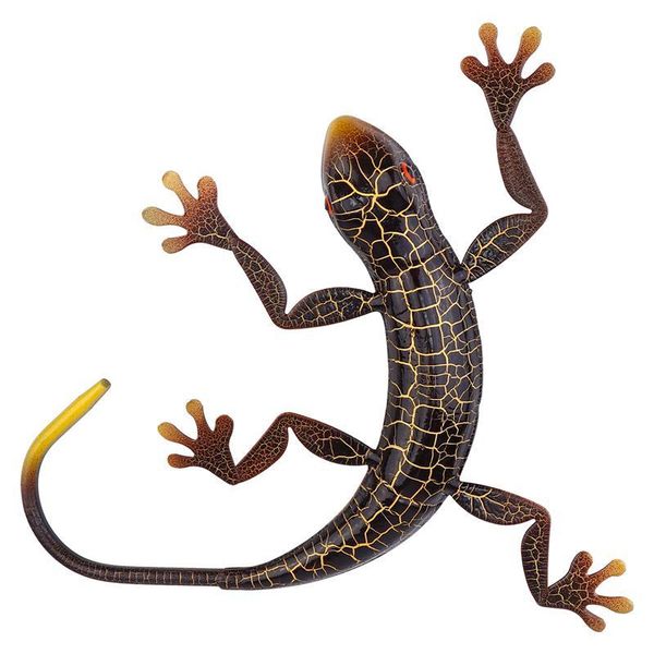 

1pc metal gecko 3d wall art sculpture decor indoor outdoor hanging ornament solid background wall pendant crafts decoration