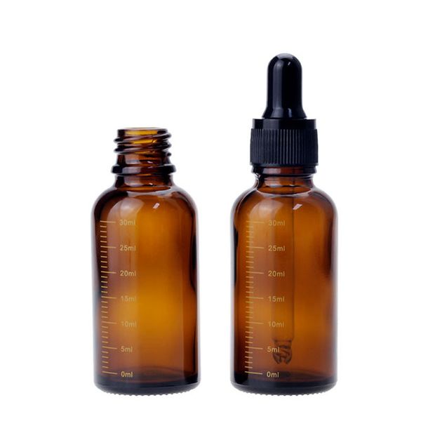

wholesale brown e liquid dropper empty glass bottles 30ml essential oil serum bottle with black childproof cap
