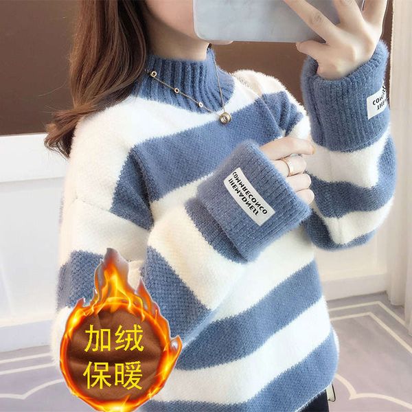 

cashmere half high neck for fall / winter 2020 languid pullover women's mink bottom sweater, White;black