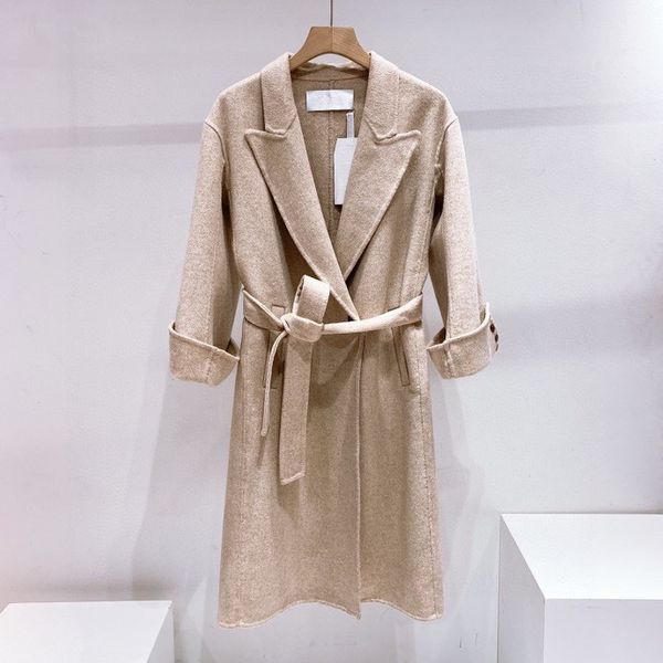 

new autumn and winter nightgown loose version double-sided cashmere coat mid-length fashion simple comfortable fabric ladies coat d101985, Black