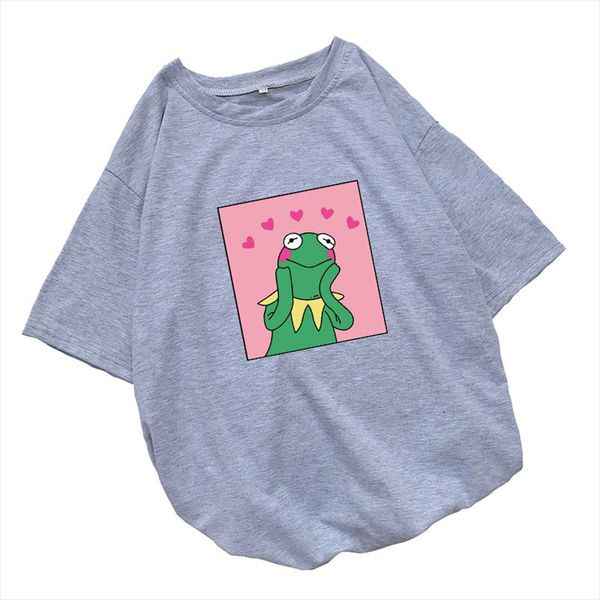 

summer kawaii frog cartoon printed t shirts women short sleeve casual harajuku vintage friends korean style tee shirt femme, White