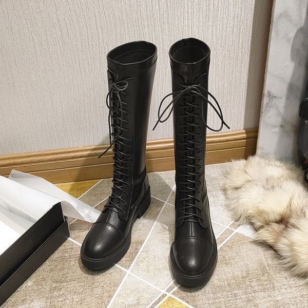 

long leather boots add knight high thin elastic boot women shoes, Black