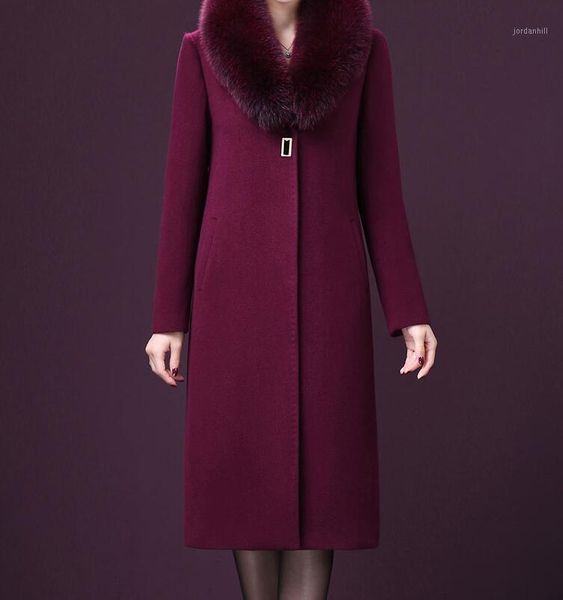 

m--4xl / winter ms new fashion long knee-length wool coat fur collar detachable1, Black