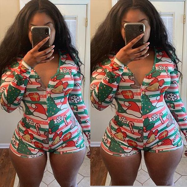 

2020 christmas hallow bodysuit women fashion printed long sleeve single breasted jumpsuits women homewear sleepwear drop shipping, Black;white