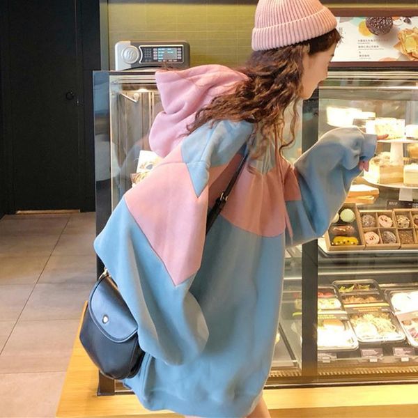 

women sweatshirt autumn all-match pullover sweatshirt patchwork loose hoodies long-sleeved female winter clothing1, Black