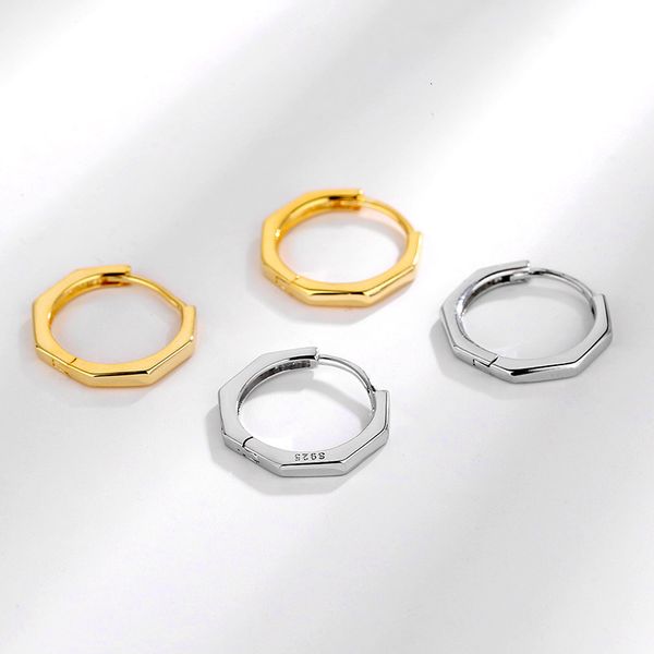 

s925 pure silver design indifference wind buckle simple personality smooth geometric diamond ear jewelry, Golden