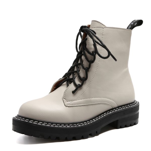 

ankle lace up short autumn winter women's motorcycle shoes 2020 new boots msks, Black