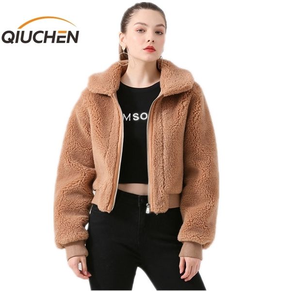 Qiuchen pj19029 Nova chegada mulheres jaqueta de lã casaco de inverno elegante e leve modelos de venda quente 201210