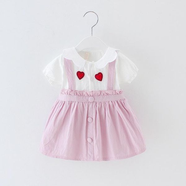

summer princess infant baby girls dress 3 colors print ruffles short sleeve peter pan collar a-line mini dress lj200923, Red;yellow