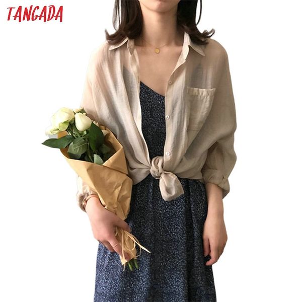 

tangada women retro oversized summer shirt thin blouse long sleeve chic female casual loose shirt blusas femininas asf50 y200622, White