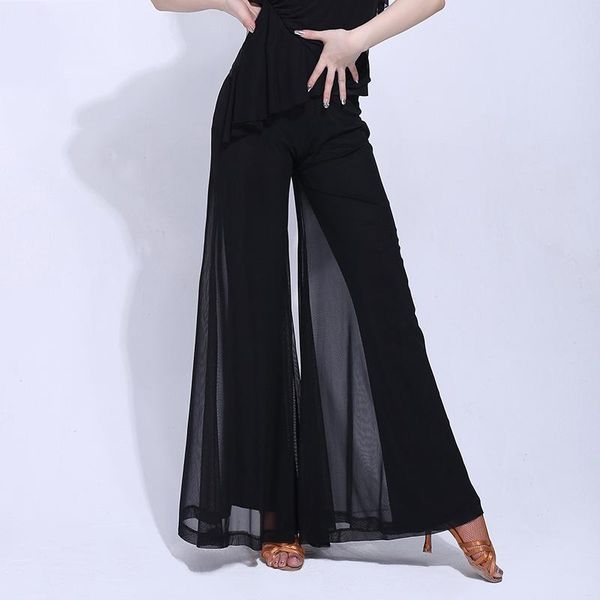 

stage wear latin dance pants black mesh trumpet trousers flamengo samba tango salsa cha clothes female practice dnv11911, Black;red