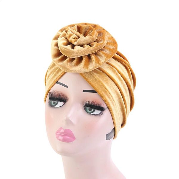 

ethnic clothing fashion 3d flower velvet plain hijab cap women muslim turban hat islamic scarf warm bandana lady hair accessories, Red