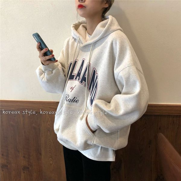 

loose coat women's thin bf wind hoodie korean autumn winter pullover with plush sweater, Black