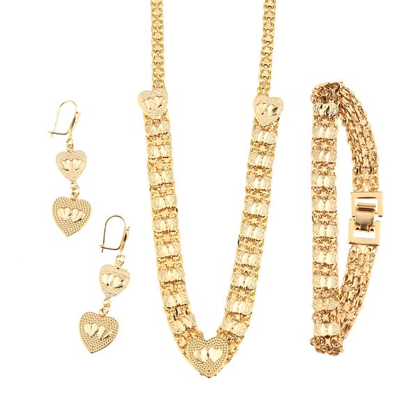 

dubai gold heart earrings bracelet necklace egyptian indian saudi african bridal girls women jewelry sets, Black