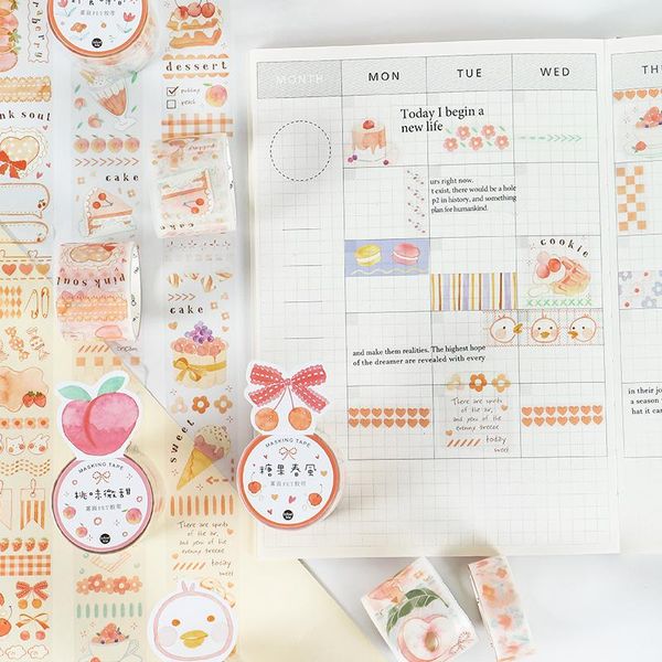

2016 ll set pink strawberry peach series masking washi tape diary diy decorative adhesive tape kawaii stationery sticker gift h