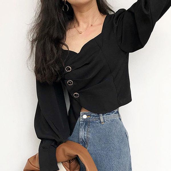 

long casual blouse women slim office lady puff sleeve shirts square collar elegant chic y2k 2020 autumn women's clothing, White