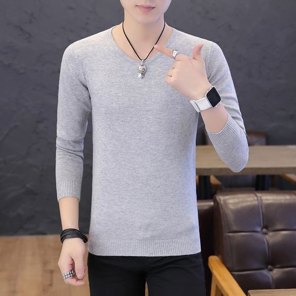 

2021 new with low v solid knitting fit spring wear men's sweater pullover men pull homme k262 2sa0, White;black