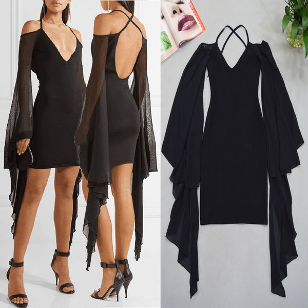 

2021 new designer hl long sleeve slash- neck winter& autumn dresses man-made silk evening gown elegant short formal party bridesmaid custome, Black