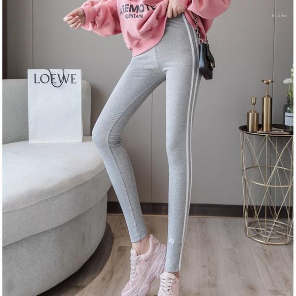

svokor autumn and winter large size leggings solid self-cultivation stripe fitness leggings cotton ladies running pants1, Black
