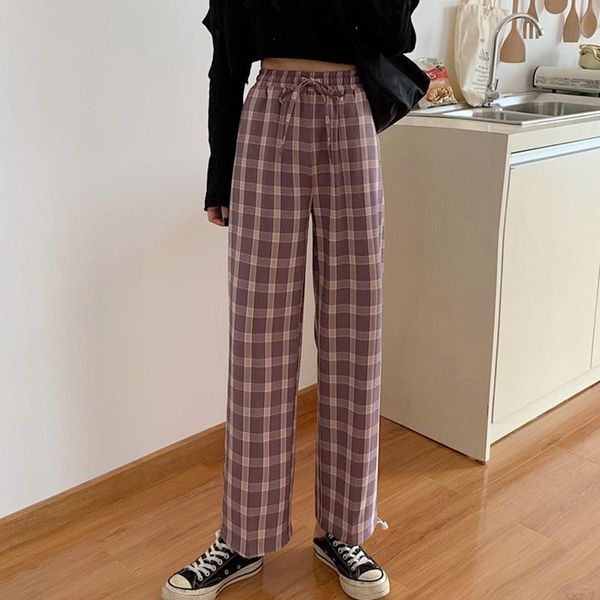 

women's pants & capris womens chic vintage plaid checked trousers 2021 streetwear woman harem autumn ladies causal plus size, Black;white