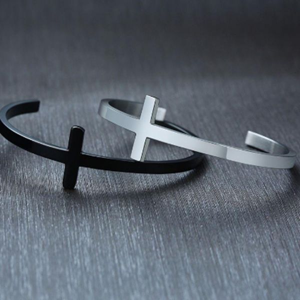 

bangle simple fashion metal cross men and women opening jewelry, Black