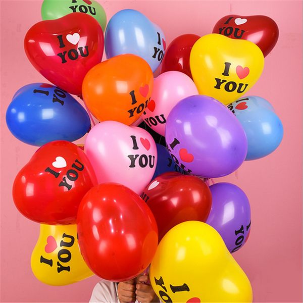 

100pcs/bag heart shape balloon 12 inch valentines day decorative balloon for wedding party i love you letters balloons supplies e122310